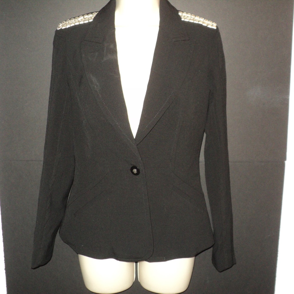 NEW Cache Jacket Women's Size 0 Black Studded Epaulettes Front Buttoned